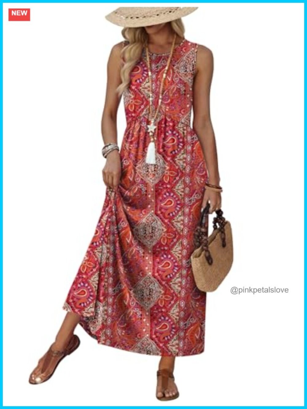 Babydoll Maxi Dress with Pockets Empire Waist Sleeveless Summer Sundress